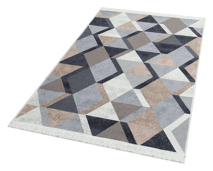 Arya AR 10 Bej Siyah - Yıkanabilir Çift Taraflı Modern Dokuma Kilim