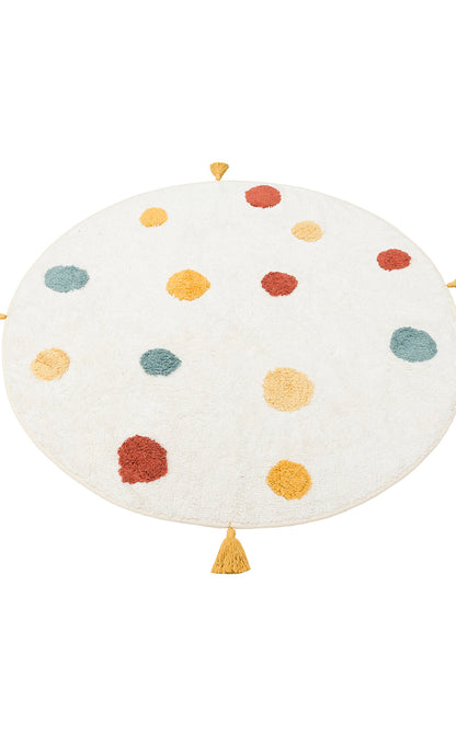 Cotton Boon XW CBN 06 Çok Renkli Yuvarlak Q120 - Yıkanabilir Kaymaz Naturel Pamuk Bebek Halısı