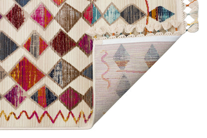 PR 10 MULTY  - PETRA - Hav Toz Vermez Etnik ve Modern Desenli Renkli Saçaklı Halı 