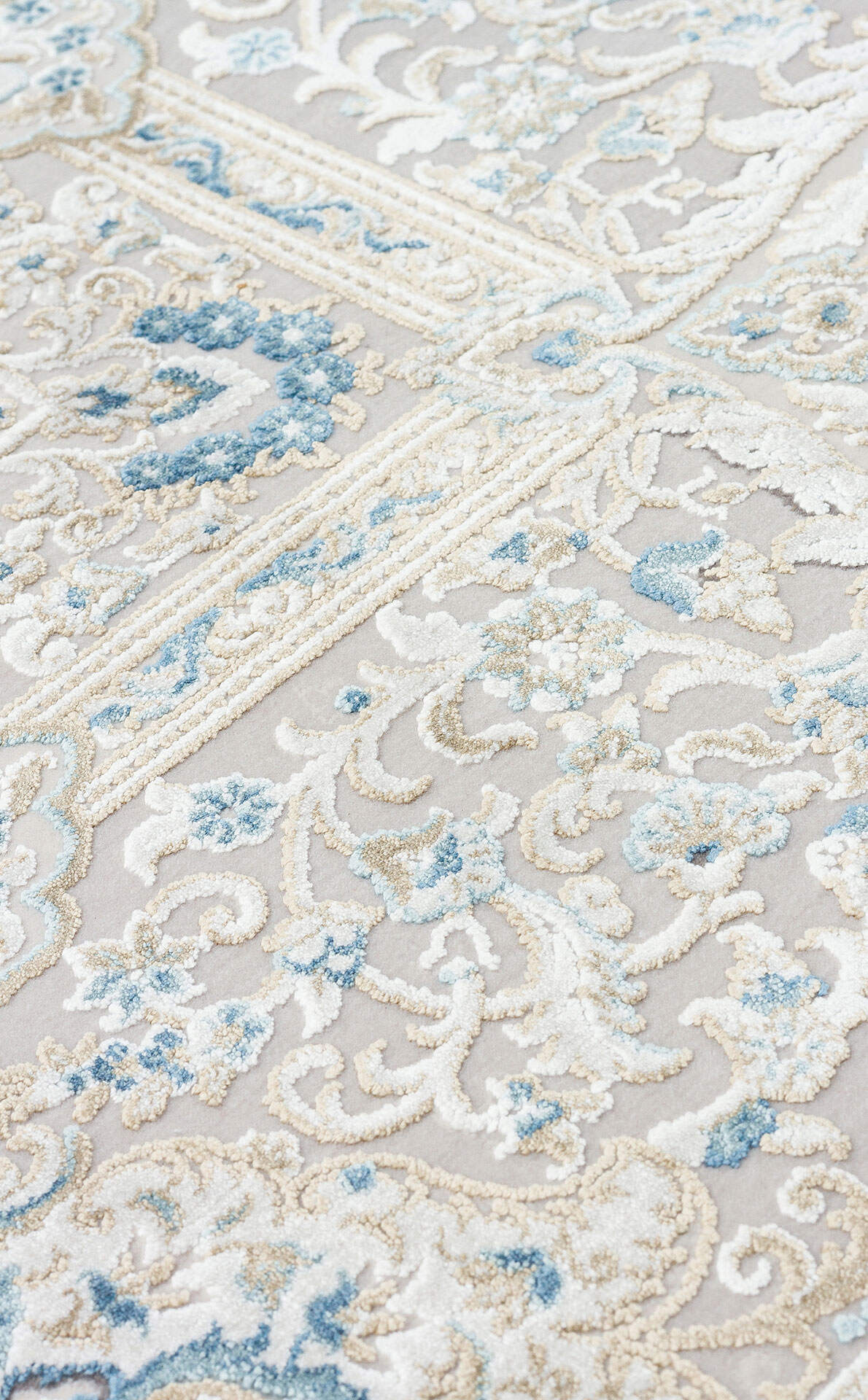 PLM 01 CREAM BLUE  - PALMIRA - Yüksek Kaliteli Sık Dokuma Modern Salon Halısı