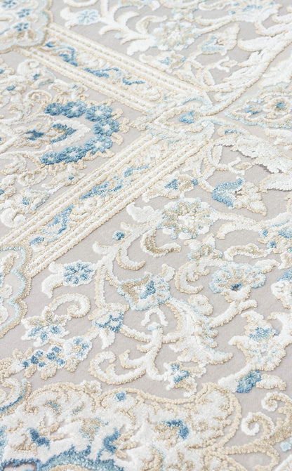 PLM 01 CREAM BLUE  - PALMIRA - Yüksek Kaliteli Sık Dokuma Modern Salon Halısı
