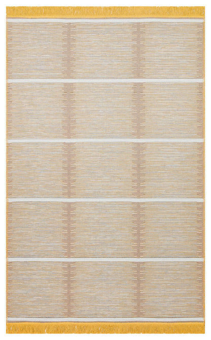 ARC 01 WHITE YELLOW  - ARYA CRAFT - Hav Toz Vermez Yıkanabilir Modern Desenli Dokuma Kilim