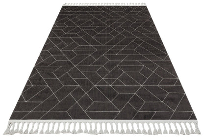 URB 03 BLACK GREY  - URBAN - Etnik Desenlere Sahip Hav Toz Vermez Yumuşak Dokulu Modern Halı