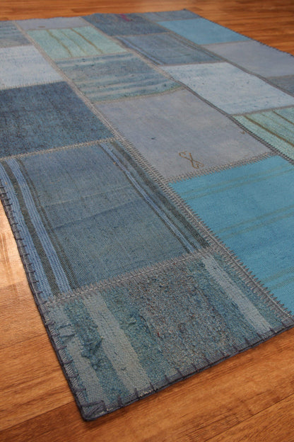 ALC 01 NAVY  - ALACATI - Geleneksel Kendir Patchwork Kilim