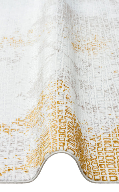 ST 108 CREAM GOLD  - SATEEN - Yıkanabilir Kaymaz Tabanlı Hav Vermez Sık Dokuma Modern Halı