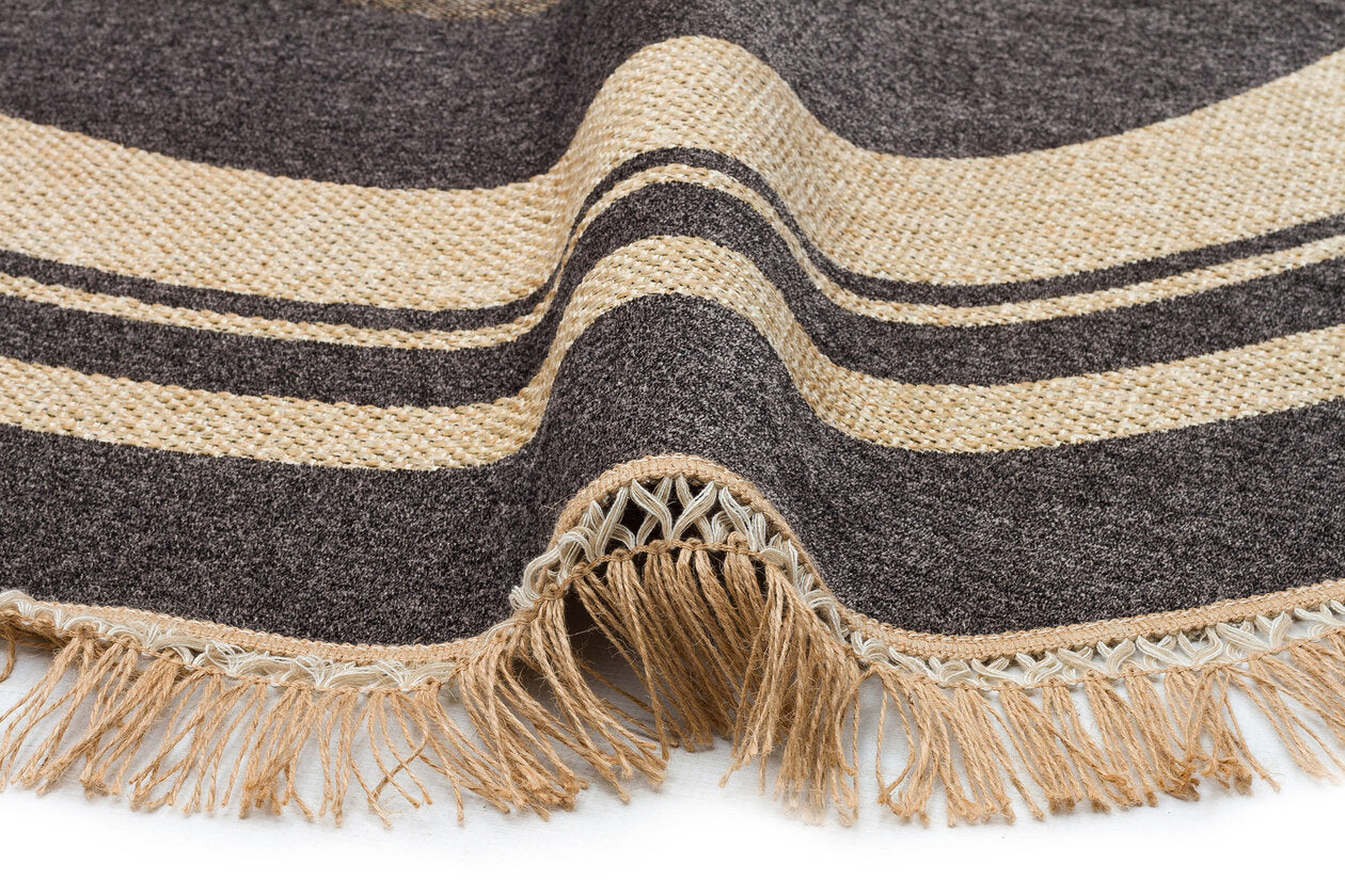 BRK 09 D.GREY  - BROOKLYN - Hasır Görünümlü Kaymaz Renkli Dokuma Modern Kilim