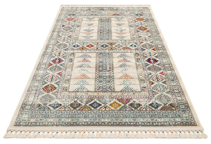 PR 04 MULTY  - PETRA - Hav Toz Vermez Etnik ve Modern Desenli Renkli Saçaklı Halı 