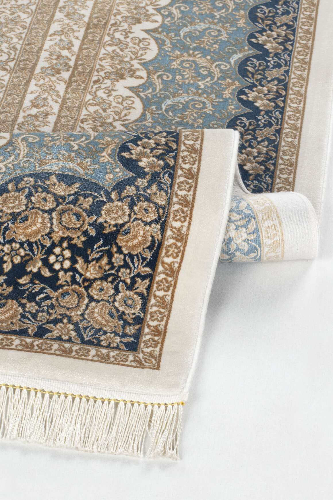 Vendome Palace 5412 Mavi Krem - Viskon Bambu Halı | Dokuma Salon Halısı