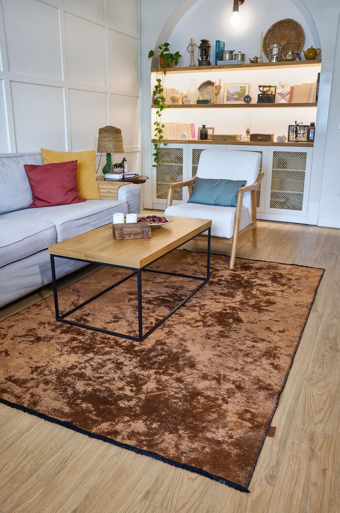 Hare Plus 8922 Kiremit - Pamuk Şönil Dokuma Halı | Modern Salon Halısı
