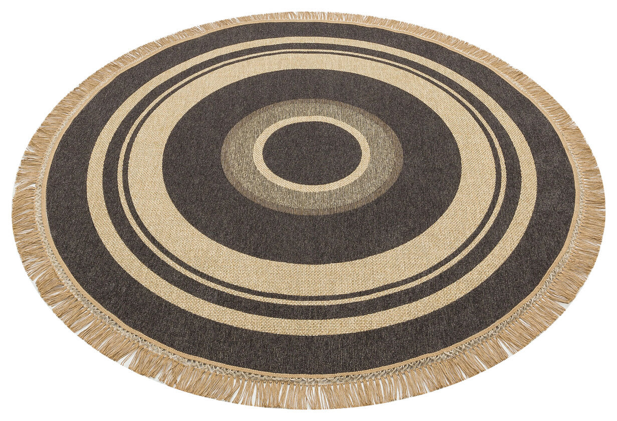 BRK 09 D.GREY  - BROOKLYN - Hasır Görünümlü Kaymaz Renkli Dokuma Modern Kilim