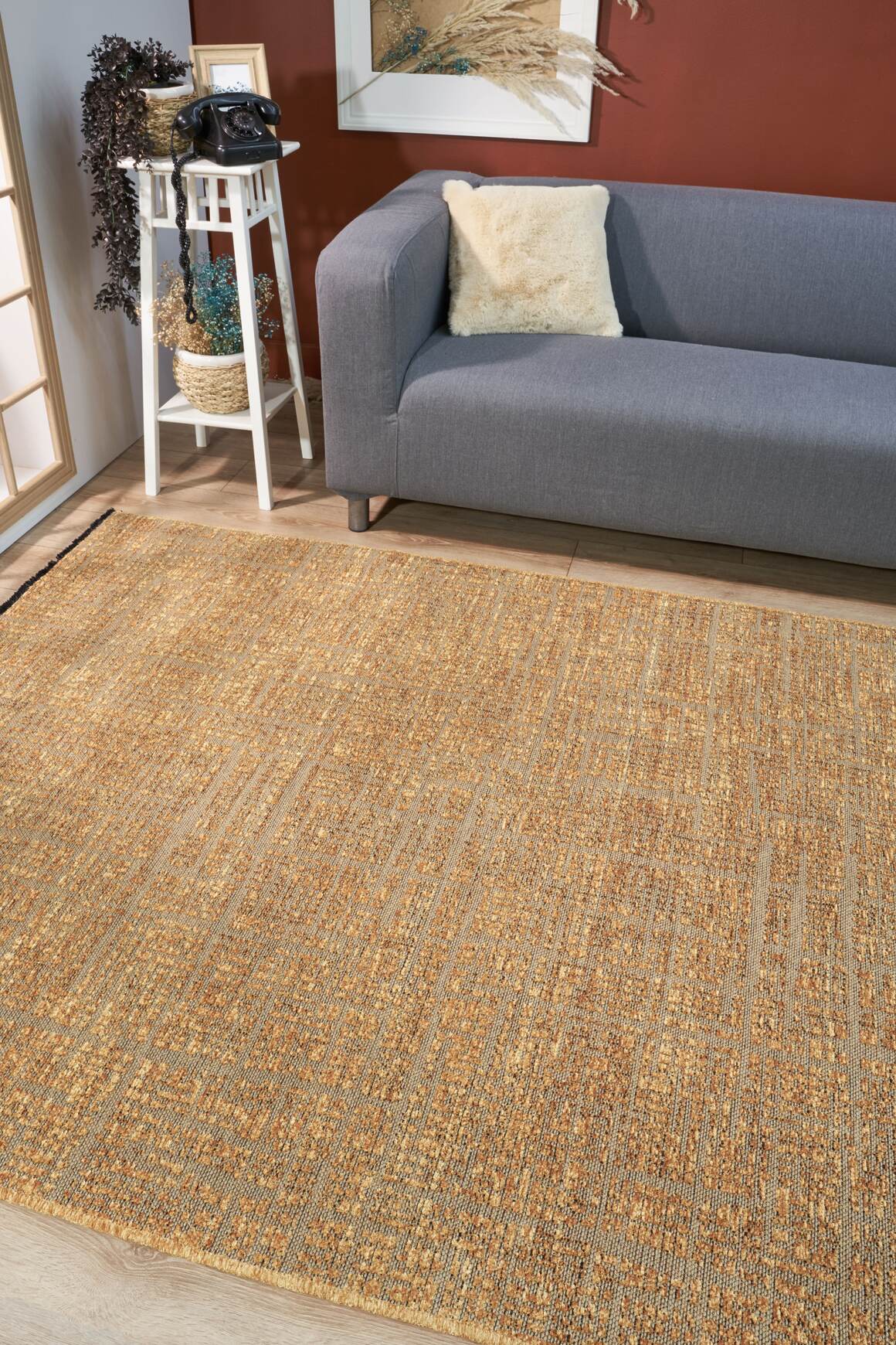 Gloria 4014 Hardal - Jüt Halı | Modern Dekoratif Dokuma Halı