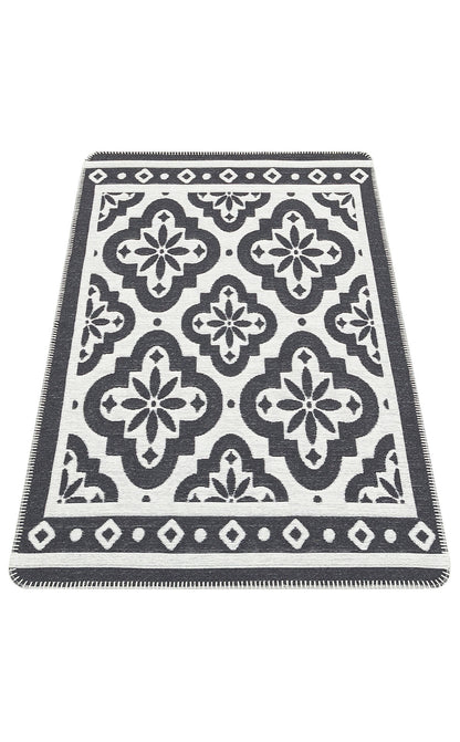 Arya Neo ARN 08 Antrasit Beyaz - Yıkanabilir Çift Taraflı Modern Dokuma Kilim