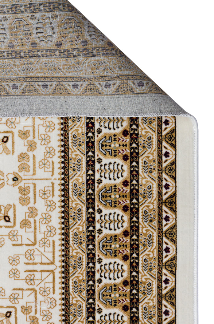 Sateen Afghan SFG 03 Bej - Yıkanabilir Afgan Desenli Hav Toz Vermeyen Kaymaz Tabanlı Sık Dokuma Halı 