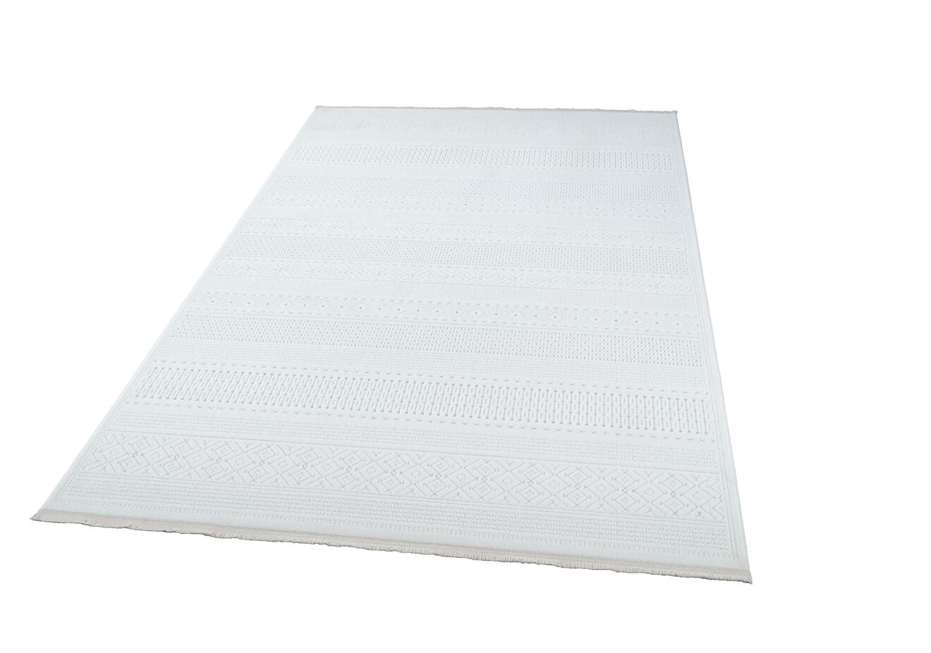 Origami 6921 Beyaz Gri - Polyester Dokuma Halı | Modern Salon Halısı