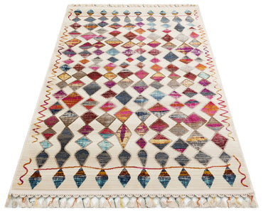 PR 10 MULTY  - PETRA - Hav Toz Vermez Etnik ve Modern Desenli Renkli Saçaklı Halı 