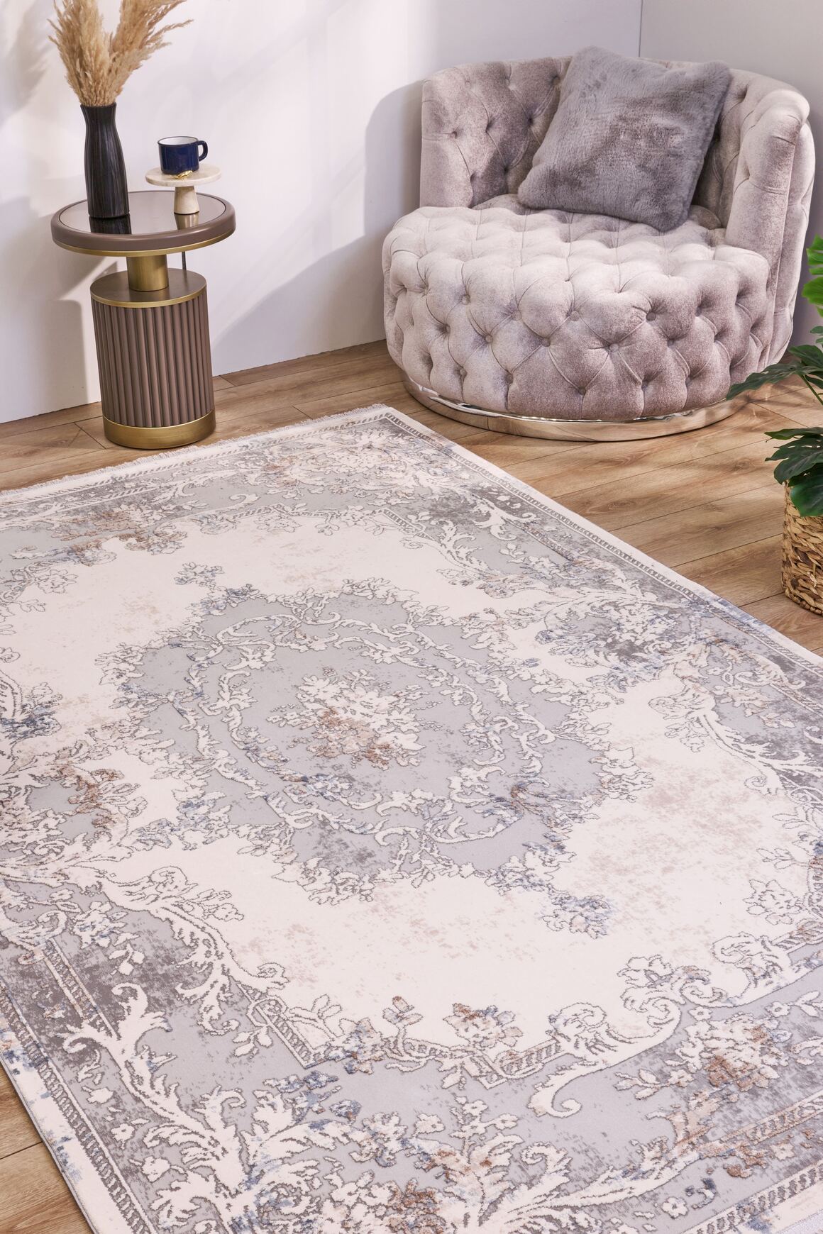 Serenity 7852 Gri - Viskon Dokuma Halı | Modern Gri Salon Halısı