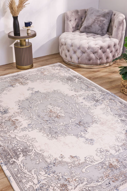 Serenity 7852 Gri - Viskon Dokuma Halı | Modern Gri Salon Halısı