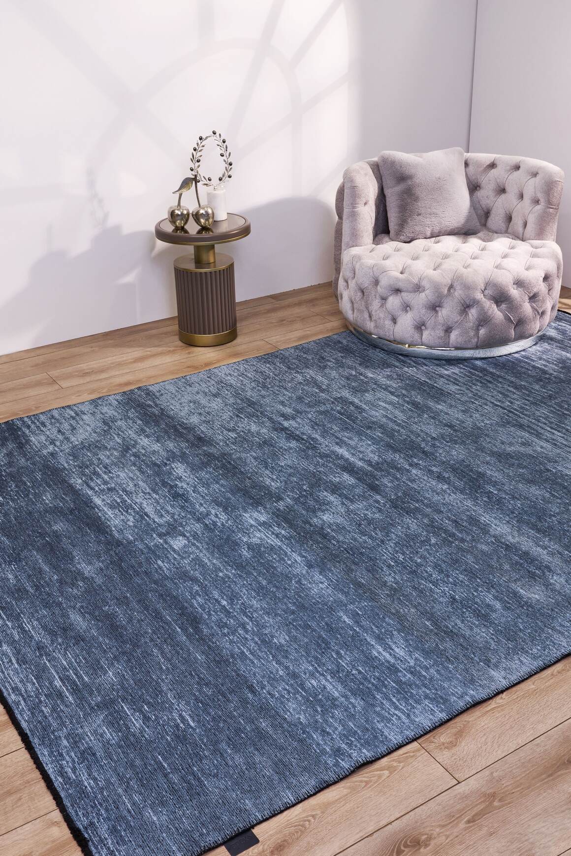 Hare Plus 8917 Mavi - Pamuk Şönil Dokuma Halı | Modern Salon Halısı