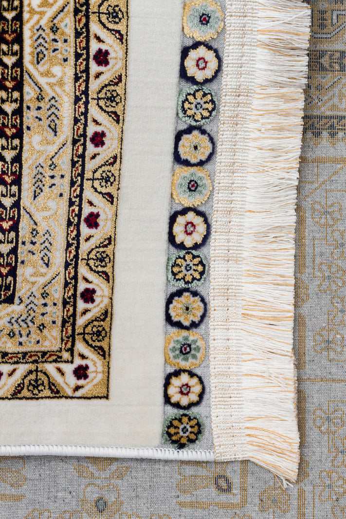 Sateen Afghan SFG 03 Bej - Yıkanabilir Afgan Desenli Hav Toz Vermeyen Kaymaz Tabanlı Sık Dokuma Halı 