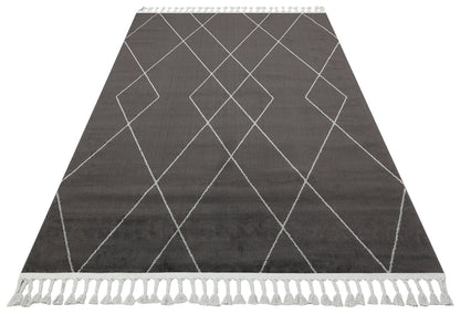URB 02 BLACK GREY  - URBAN - Etnik Desenlere Sahip Hav Toz Vermez Yumuşak Dokulu Modern Halı