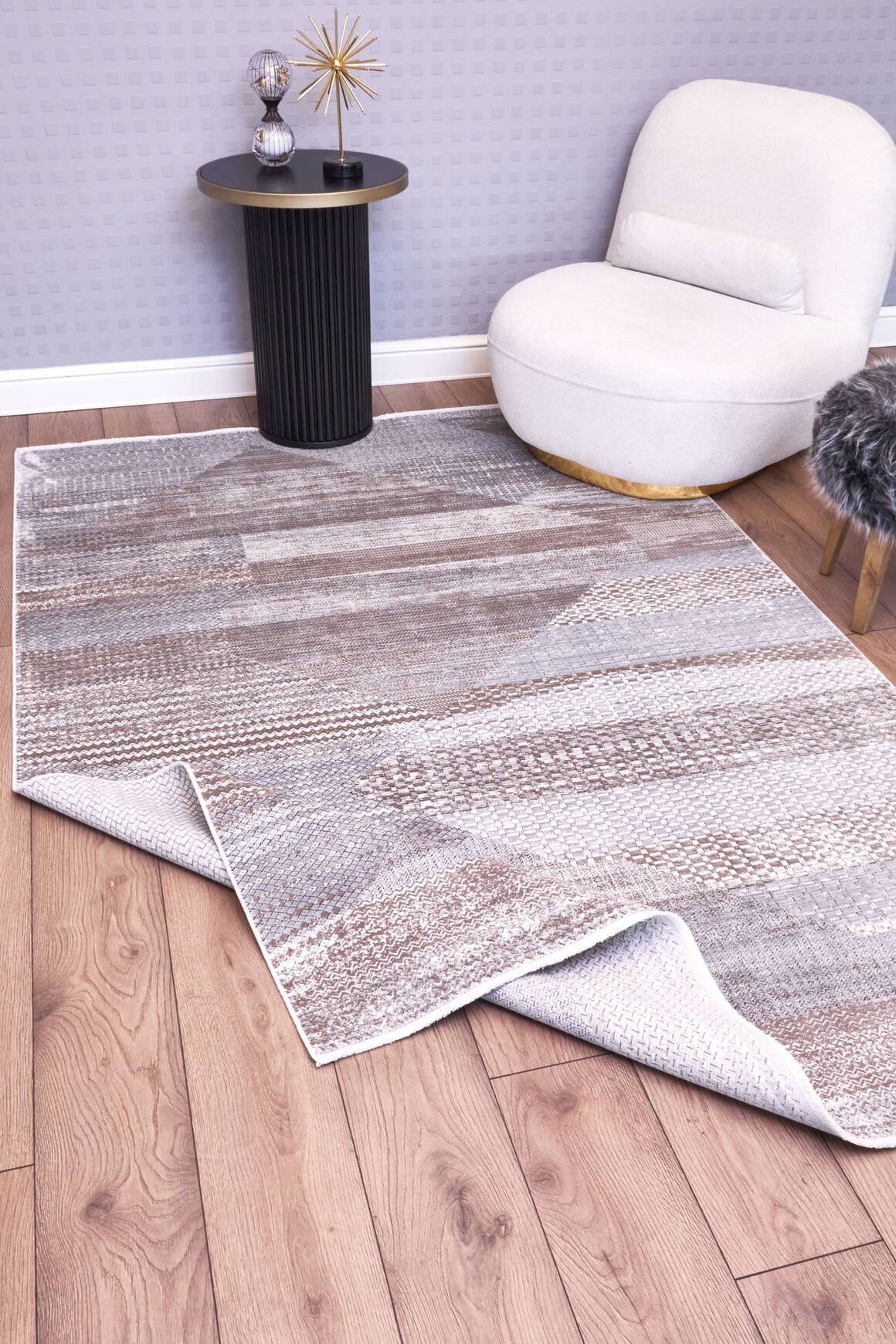 Heriz 8218 Gri - Viskon Bambu Dokuma Halı | Modern Salon Halısı