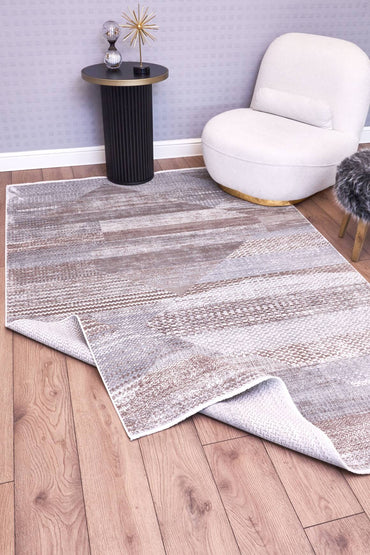 Heriz 8218 Gri - Viskon Bambu Dokuma Halı | Modern Salon Halısı