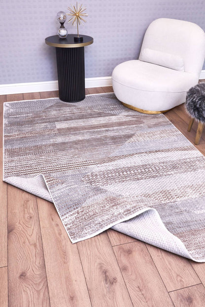 Heriz 8218 Gri - Viskon Bambu Dokuma Halı | Modern Salon Halısı