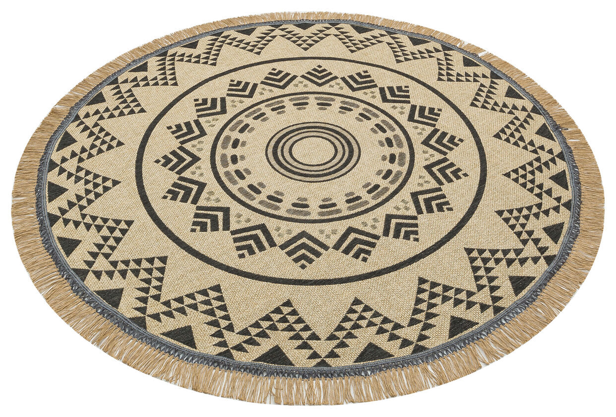BRK 08 BLACK  - BROOKLYN - Hasır Görünümlü Kaymaz Renkli Dokuma Modern Kilim