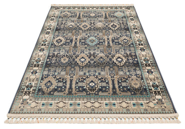 PR 07 BLUE  - PETRA - Hav Toz Vermez Etnik ve Modern Desenli Renkli Saçaklı Halı 