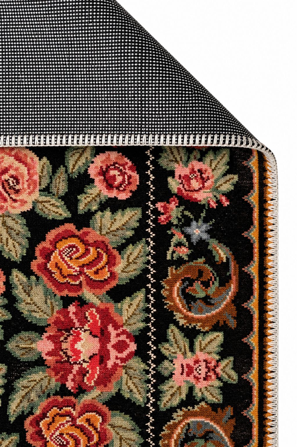 ELS 207 BLACK MULTY  - ELISTA VINTAGE - Vintage Tasarımlı Yumuşak Bukle Dokuma Kaymaz Tabanlı Yıkanabilir Modern Halı
