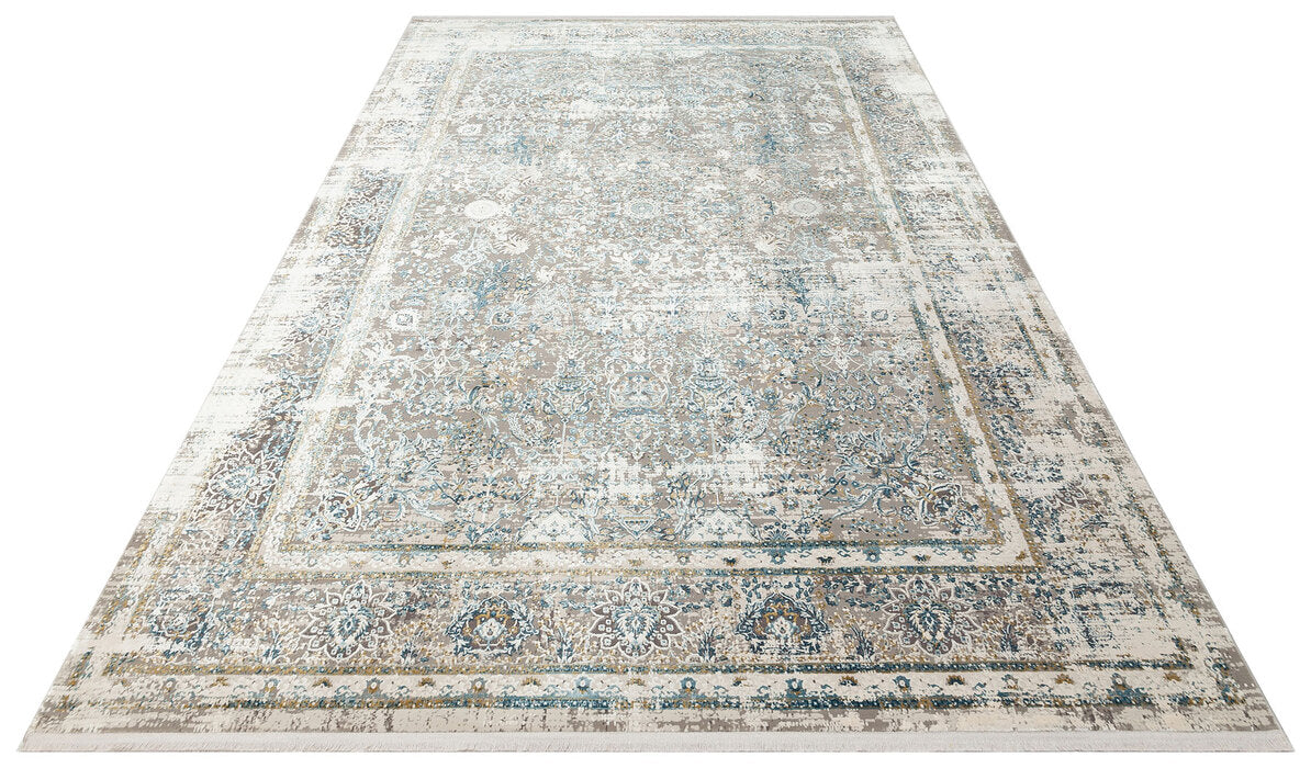 FRESCO XW FS 29 Krem Mavi - Işıltılı Dokuma Bambu Viskon Salon Halısı