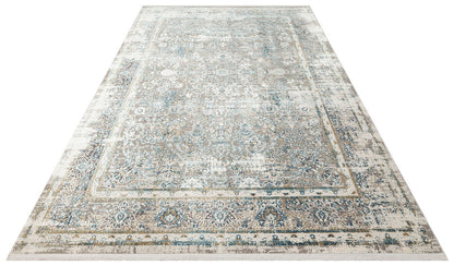 FRESCO XW FS 29 Krem Mavi - Işıltılı Dokuma Bambu Viskon Salon Halısı