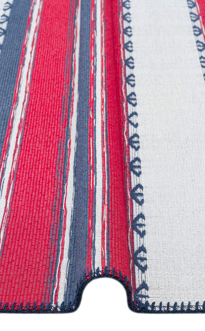 Arya Craft ARC 05 Kırmızı Lacivert  - Yıkanabilir Çift Taraflı Modern Dokuma Kilim