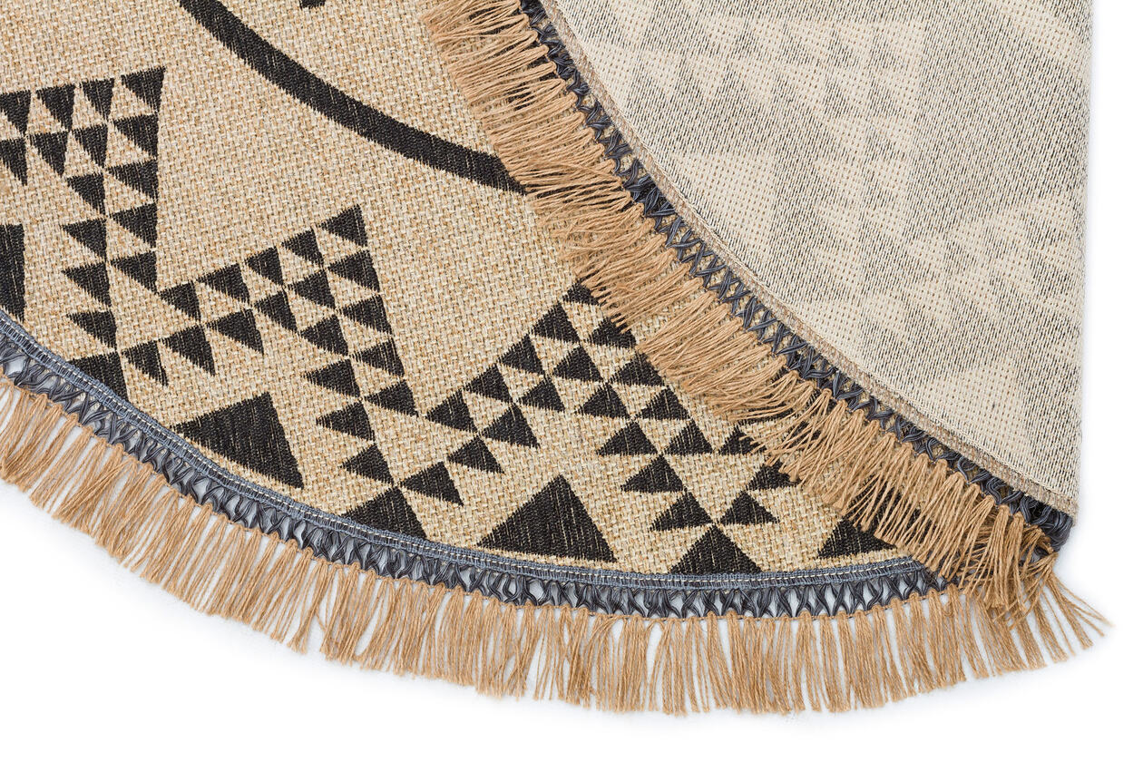 BRK 08 BLACK  - BROOKLYN - Hasır Görünümlü Kaymaz Renkli Dokuma Modern Kilim