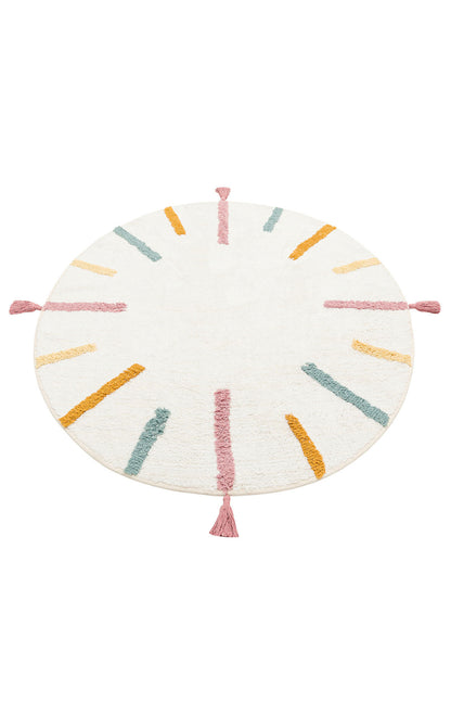 Cotton Boon XW CBN 03 Çok Renkli Yuvarlak Q120 - Yıkanabilir Kaymaz Naturel Pamuk Bebek Halısı