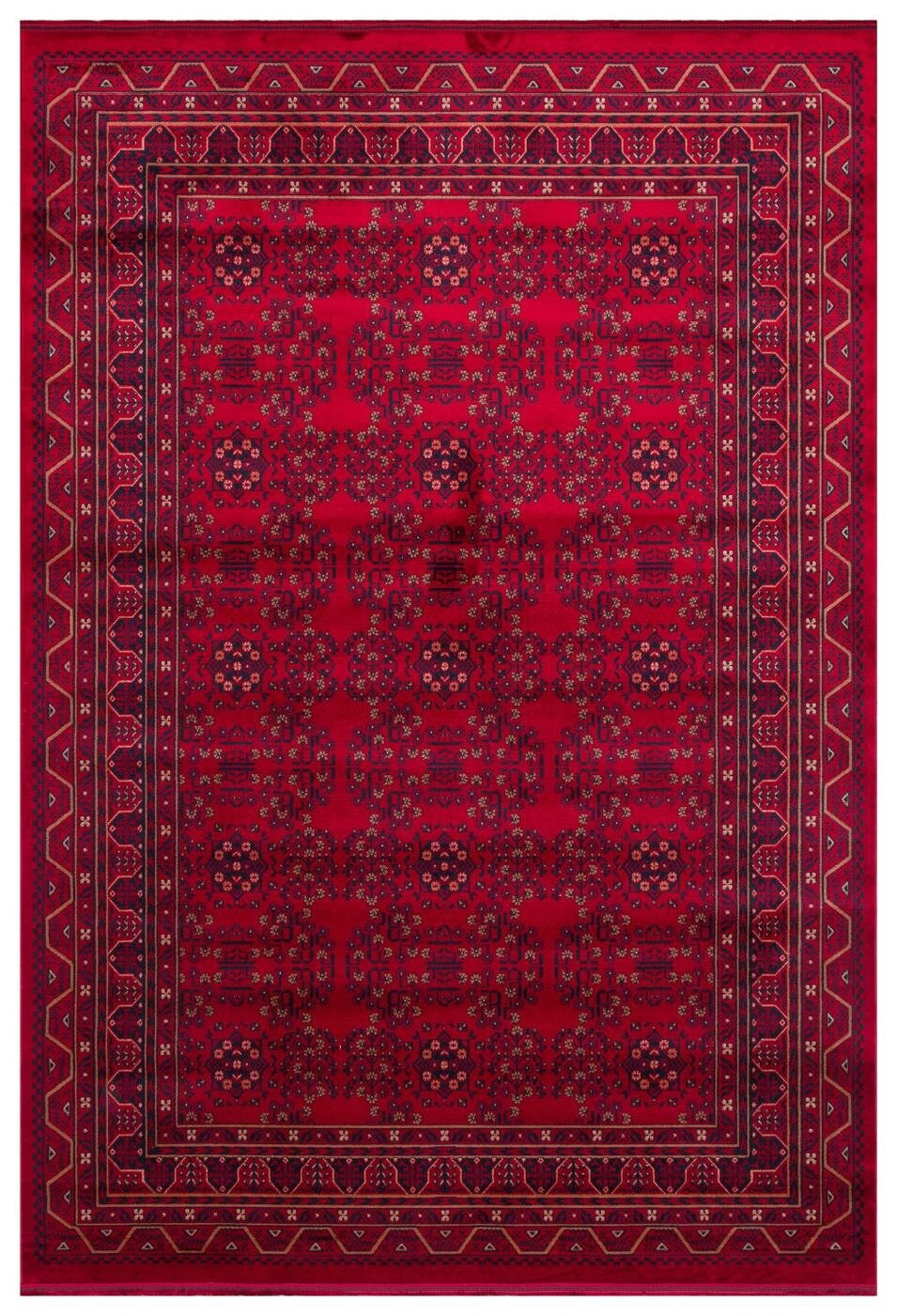 Herat Her 04 Kırmızı - Nostaljik Afgan Desenli İnce Viskon Makine Halısı Kaymaz Tabanlı Sık Dokuma