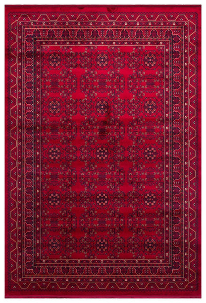 Herat Her 04 Kırmızı - Nostaljik Afgan Desenli İnce Viskon Makine Halısı Kaymaz Tabanlı Sık Dokuma