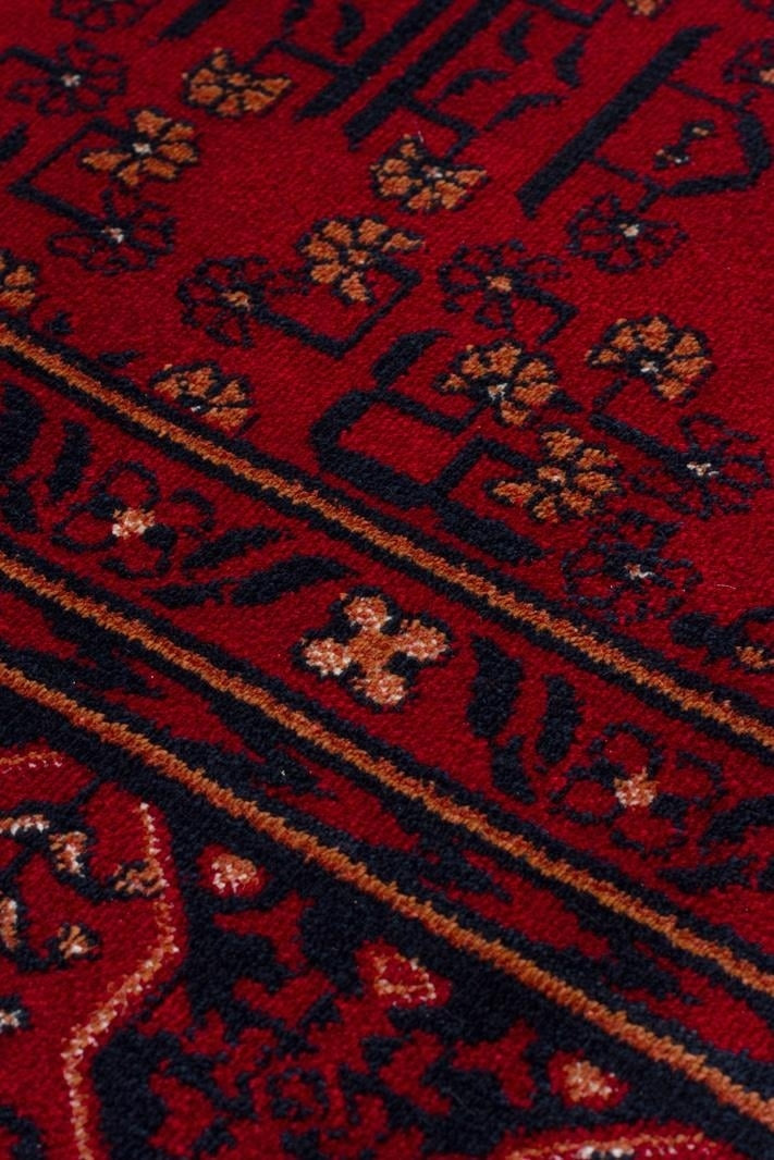 Herat Her 04 Kırmızı - Nostaljik Afgan Desenli İnce Viskon Makine Halısı Kaymaz Tabanlı Sık Dokuma