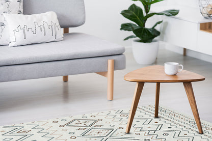 Arya AR 05 Bej Mavi - Yıkanabilir Çift Taraflı Modern Dokuma Kilim