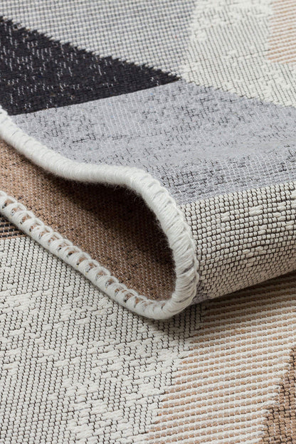 Arya AR 10 Bej Siyah - Yıkanabilir Çift Taraflı Modern Dokuma Kilim