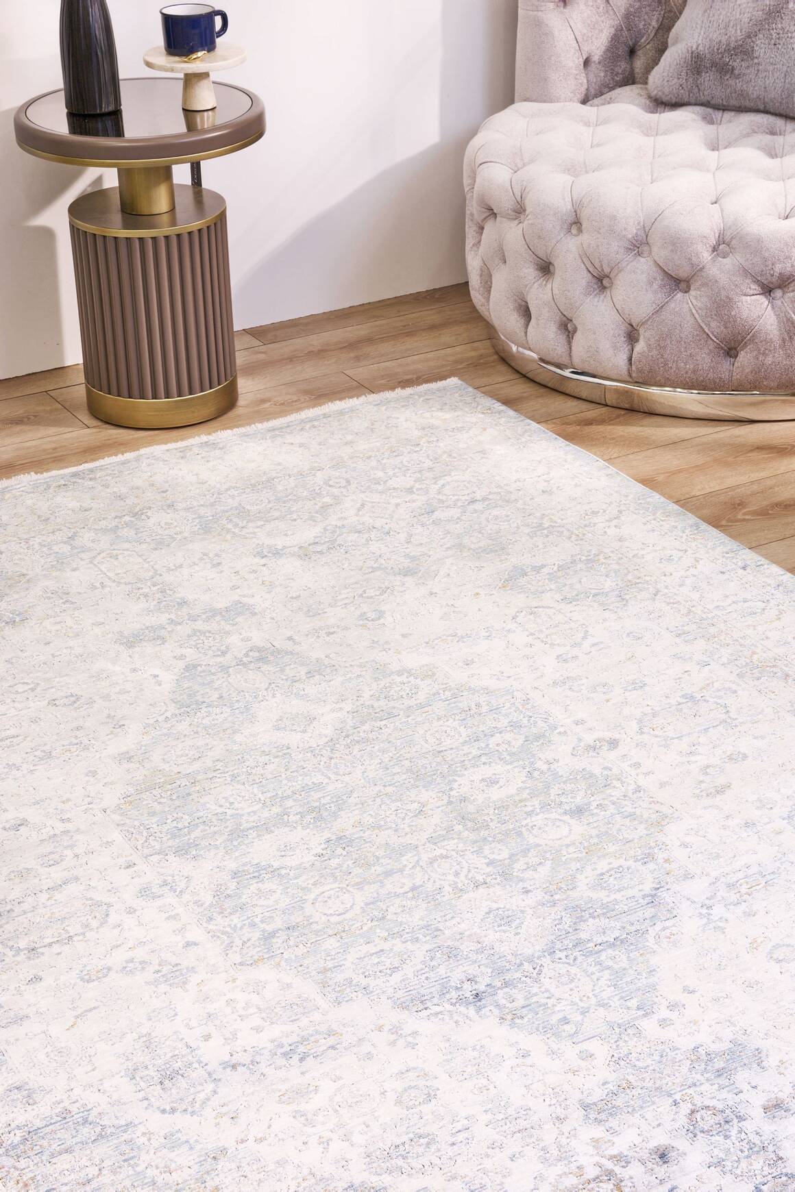 Heriz 8215 Mavi - Viskon Bambu Dokuma Halı | Modern Salon Halısı