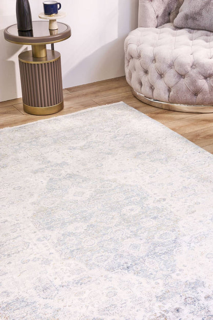 Heriz 8215 Mavi - Viskon Bambu Dokuma Halı | Modern Salon Halısı