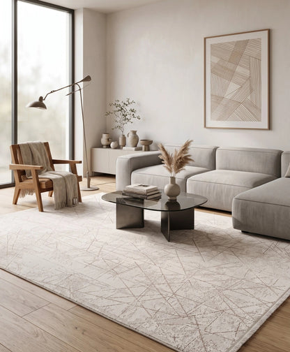 Cotton 1141 Bej Modern Tasarımlı Kaymaz Tabanlı Makine Halısı