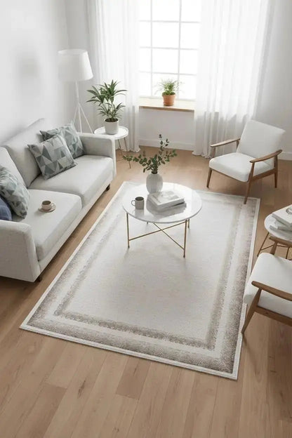 KOZA MIRAGE A3784C Krem Vizon Yumuşak Dokulu Akrilik Saçaklı Halı Modern Salon ve Oturma Odası Halısı