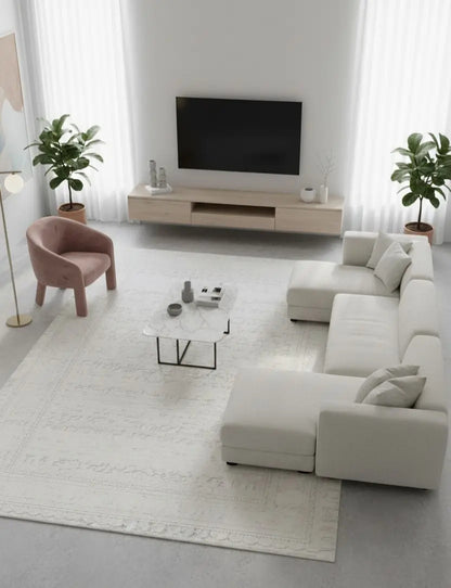 Nova 1122 Krem Yumuşak Dokulu, Modern Desenli Şık Makine Halısı