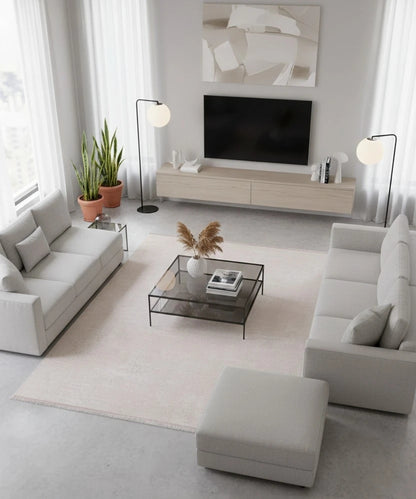 Dekor Modern Halı 1116 Krem Yumuşak Dokulu Saçaksız Salon Halısı